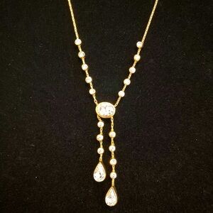 1928 Goldtone Crystal Station Necklace